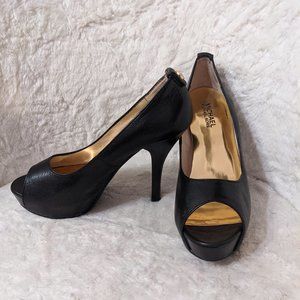 Erika Black Leather Peep Toe Platform Pumps - MICH